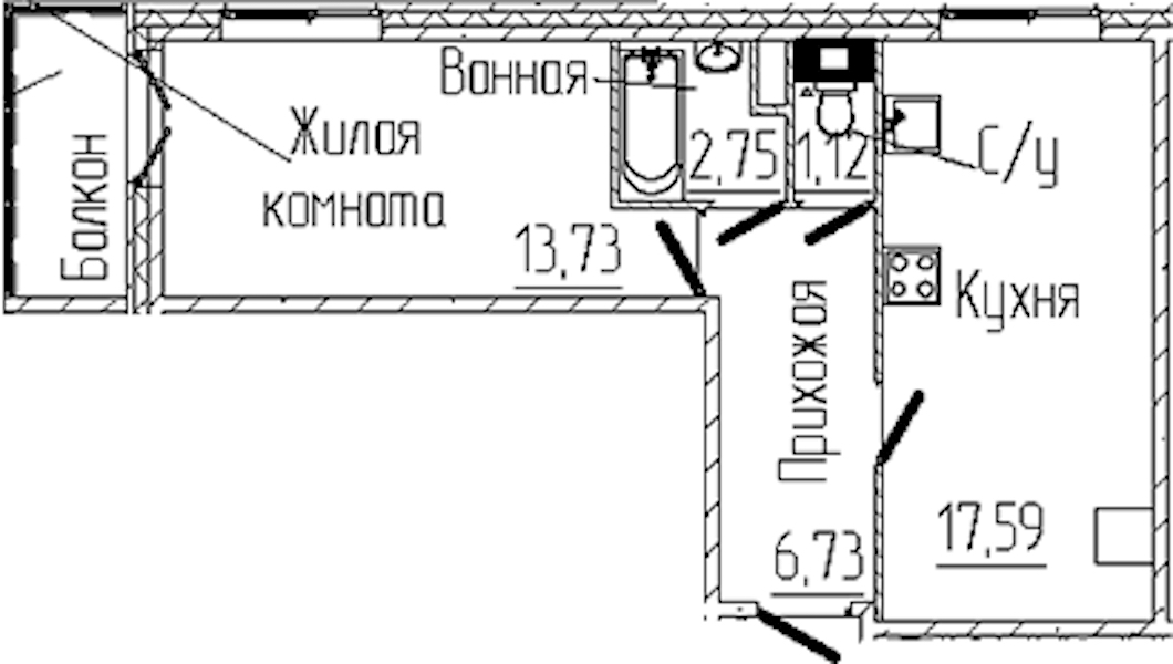 1-комнатная квартира 42.96 м², 6/6 эт., ЖК «SERTOLOVO PARK»